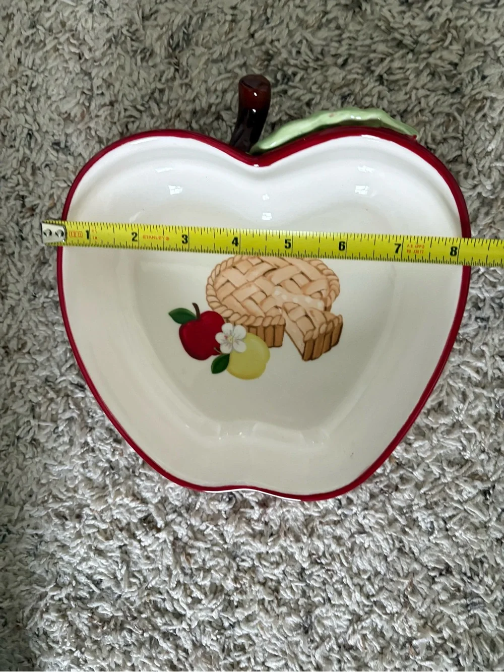 Vintage Cracker Barrel Apple-Shaped Ceramic Serving Bowl with Fruit & Pie Motif